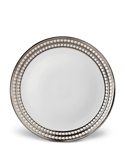 L'objet Perlee Platinum Dinner Plate In Platinum And White