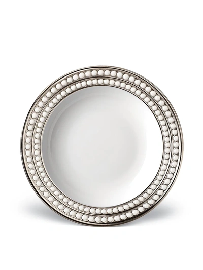 L'objet Perlee Porcelain And Platinum Soup Plate In Platinum, White