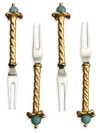 L'objet Venise 4-piece 24k Goldplated Stainless Steel & Amazonite Two-prong Cocktail Pick Set
