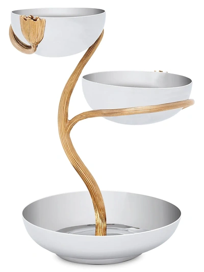 L'objet Small Deco Leaves 3-tier 24k Goldplated & Stainless Steel Server