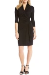 Karen Kane Three-quarter-sleeve Faux-wrap Dress In Black