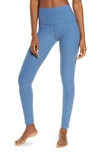 Beyond Yoga Out Of Pocket Space Dye High-waist Mid Leggings In Washed Denim