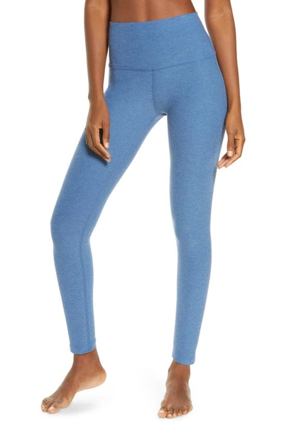 Beyond Yoga Out Of Pocket Space Dye High-waist Mid Leggings In Washed Denim