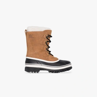 Sorel Caribou Shearling And Nubuck Snow Boots In Brown
