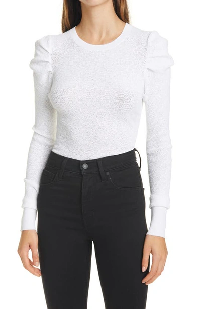 Autumn Cashmere Pointelle Puff Sleeve Top In White