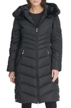 KARL LAGERFELD WATER RESISTANT DOWN & FEATHER PUFFER COAT WITH FAUX FUR TRIM HOOD,LWNMD615