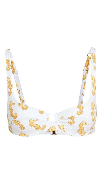 Fisch Coco Seahorse-print Triangle Bikini Top In White Seahorse