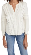 REBECCA TAYLOR LONG SLEEVE EMBROIDERED SILK BLOUSE