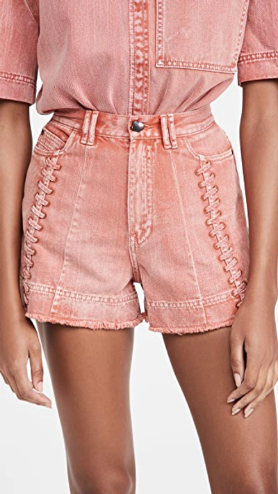 Aje Women's Framework Braid-detailed Washed Denim Shorts In Orange