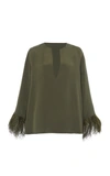 VALENTINO WOMEN'S FEATHER-TRIMMED SILK CADY TOP