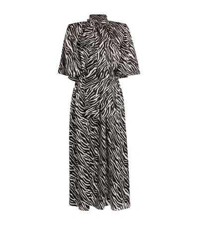 Magda Butrym Pussy-bow Cutout Zebra-print Silk-satin Midi Dress In Black