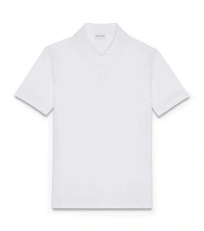 Saint Laurent Slim-fit Logo-embroidered Cotton-piqué Polo Shirt In White