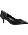 Nina Womens Rhinestone Slip-on Kitten Heels In Black Satin