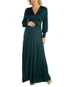 24seven Comfort Apparel Women's Plus Size Bishop Sleeves Maxi Dress In Green