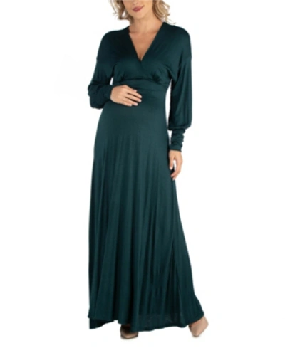 24seven Comfort Apparel Formal Long Sleeve Maternity Maxi Dress In Green