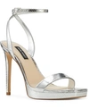 Nine West Women's Zadie Ankle Strap Dress Sandals Women's Shoes In Silver-tone Snake
