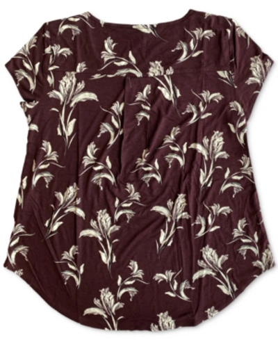 Alfani Printed T-shirt, Created For Macy's In Wine Floral