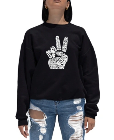 La Pop Art Women's Word Art Crewneck Peace Fingers Sweatshirt In Black