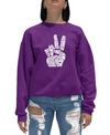 La Pop Art Women's Word Art Crewneck Peace Fingers Sweatshirt In Purple
