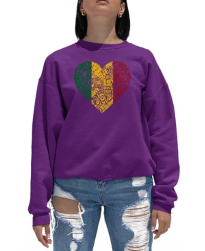 La Pop Art Women's Word Art Crewneck One Love Heart Sweatshirt In Purple
