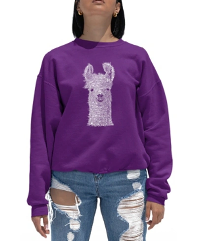 La Pop Art Women's Word Art Crewneck Llama Sweatshirt In Purple