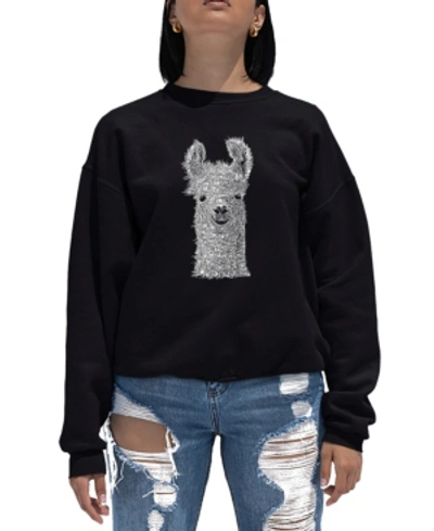 La Pop Art Women's Word Art Crewneck Llama Sweatshirt In Black