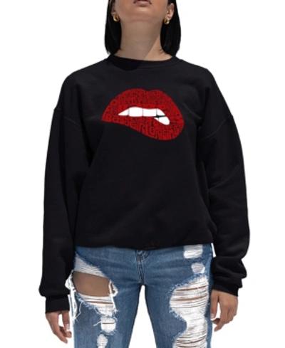 La Pop Art Women's Word Art Crewneck Savage Lips Sweatshirt In Black