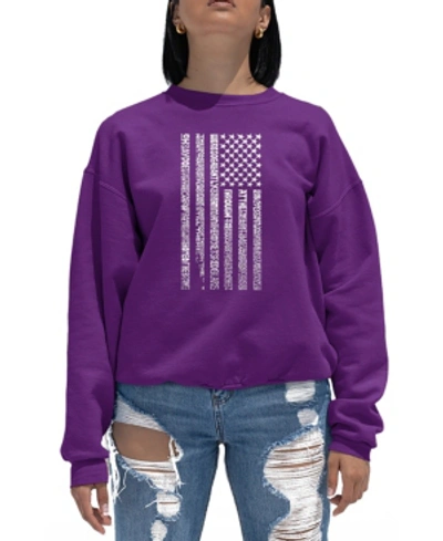 La Pop Art Women's Word Art Crewneck National Anthem Flag Sweatshirt In Purple