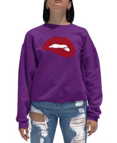 La Pop Art Women's Word Art Crewneck Savage Lips Sweatshirt In Purple
