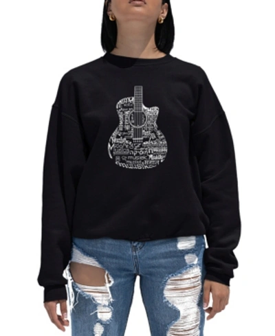 La Pop Art Women's Word Art Crewneck Languages Guitar Sweatshirt In Black