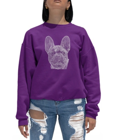 La Pop Art Women's Word Art Crewneck French Bulldog Sweatshirt In Purple