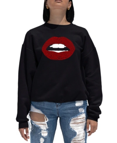 La Pop Art Women's Word Art Crewneck Fabulous Lips Sweatshirt In Black