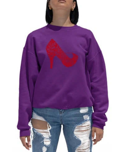 La Pop Art Women's Word Art Crewneck High Heel Sweatshirt In Purple