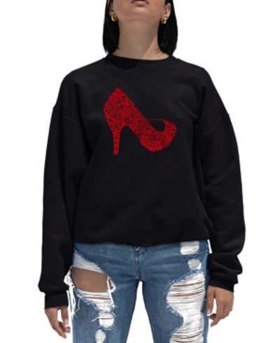 La Pop Art Women's Word Art Crewneck High Heel Sweatshirt In Black