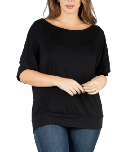 24seven Comfort Apparel Plus Size Short Sleeve Loose Fit Dolman Top In Black