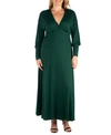 24seven Comfort Apparel Women's Plus Size Bishop Sleeves Maxi Dress In Green