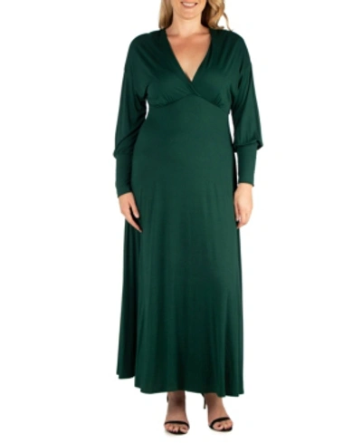 24seven Comfort Apparel Women's Plus Size Bishop Sleeves Maxi Dress In Green