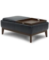 Furniture Jollene Leather Ottoman With Wood Trays, Created For Macy's In Navy
