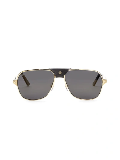 Cartier Aviator Sunglasses With Leather Insert In Gold