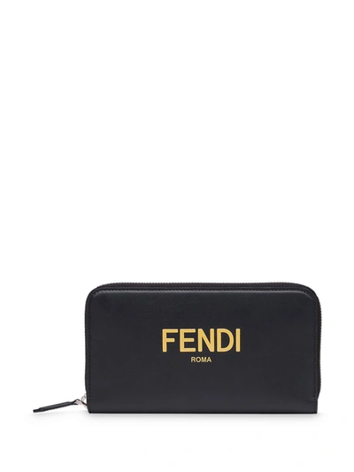 Fendi Zipped Leather Wallet In Nero