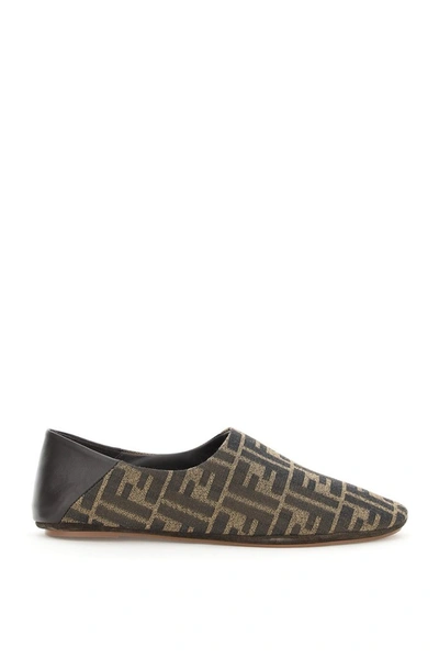 Fendi Leather-trimmed Canvas Collapsible-heel Slippers In Brown
