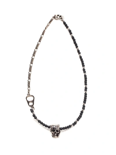 Alexander Mcqueen Men's Beads & Skull Short Chain Necklace In Antique Silver