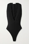 Fleur Du Mal Margo Lace-trimmed Stretch-jersey Thong Bodysuit In Black