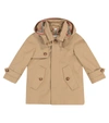 BURBERRY BABY HOODED COTTON TWILL COAT,P00529086