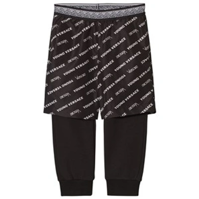 Versace Kids' Black Logo Print Shorts And Sweat Pants Set