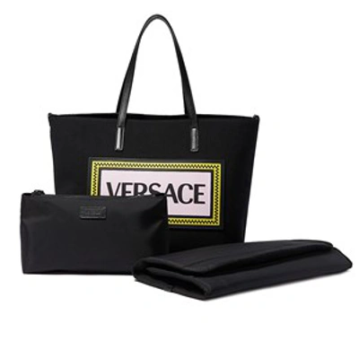 Versace Nylon Canvas Changing Bag W/ Logo Patch In Black