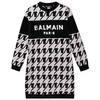 BALMAIN BALMAIN PINK AND BLACK HOUNDSTOOTH SILVER BRANDED KNIT DRESS,6M1020