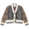 BURBERRY ARCHIVE BEIGE CHECK AND LEOPARD MERINO WOOL JACQUARD CARDIGAN,8027684