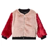 ANDORINE ANDORINE PALE PINK AND RED FAUX FUR BOMBER JACKET,ADW18-24A