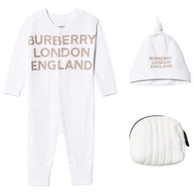 Burberry Babies' Kid's Cleo Logo Coverall W/ Knotted Hat & Carrying Pouch, Size1-9m In White